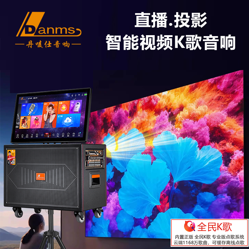 丹唛仕K950户外广场舞大功率带投影点歌机视频音响K歌一体机音箱