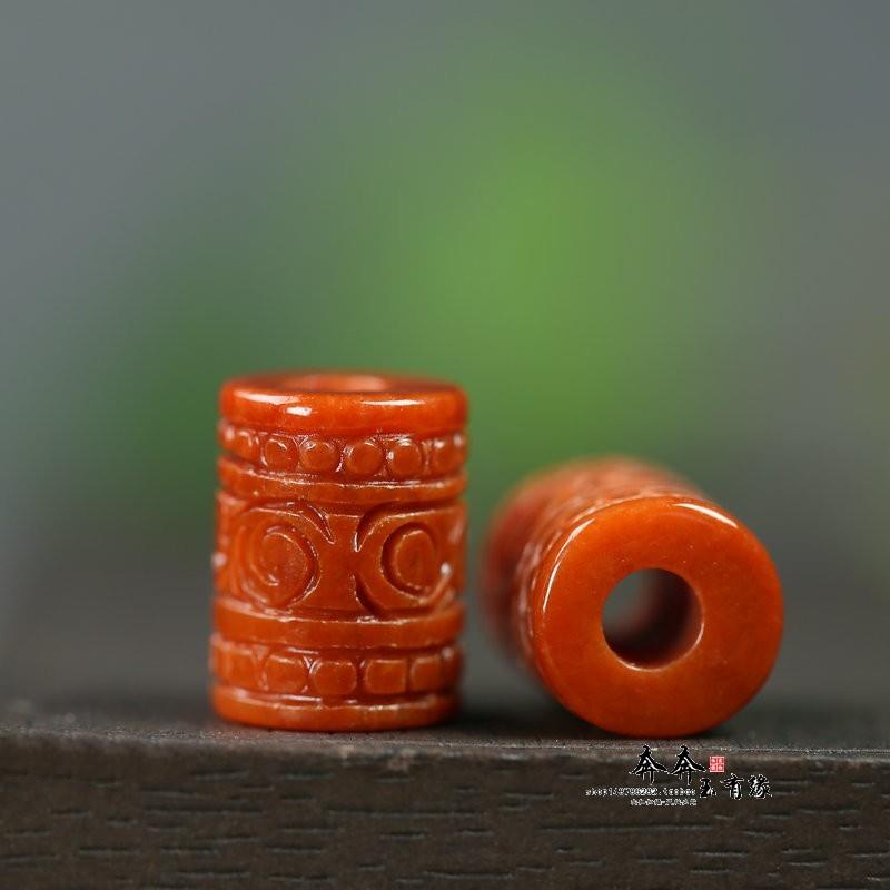 天然红翡干青玉石大孔4回纹祥云桶珠路路通配饰手链手串129