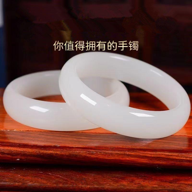 2024精选手镯纯白色手镯女款汉白玉手镯洁白无瑕镯子送情人礼物