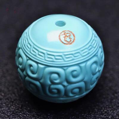 吉祥】湖北原矿高瓷绿松石回纹珠单珠散珠雕刻圆珠金刚菩提手串配