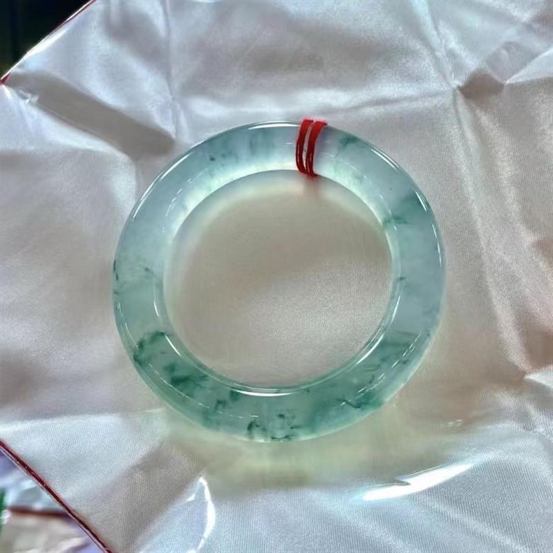 玻璃飘花玉手镯正品玉石老坑天然高冰种货通透正圈圆条玉镯子女