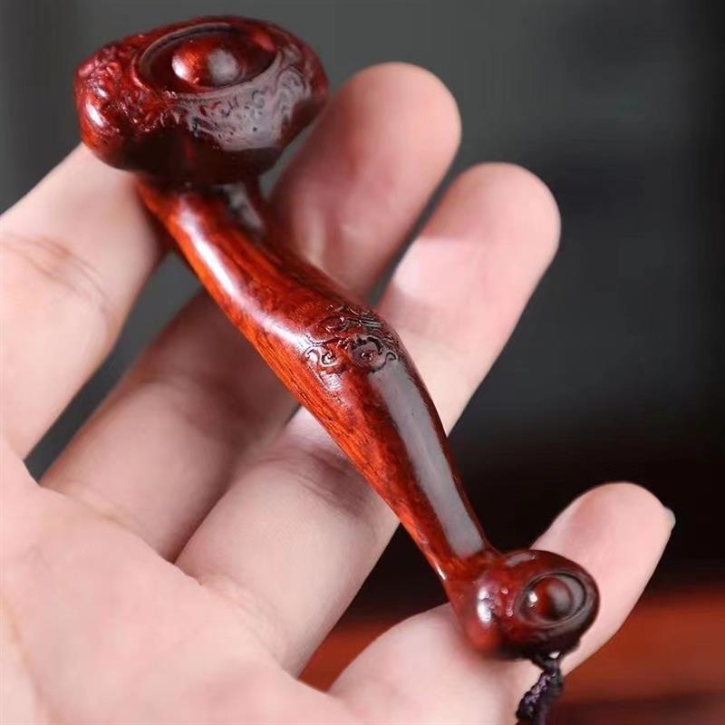 吉祥】小叶紫檀木雕刻灵芝如意手把件事事如意文玩男女随身把玩件