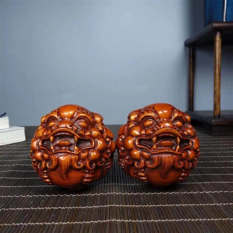 吉祥】旧藏黄杨木手转球木雕刻招财貔貅保健球手把件解压盘玩招财
