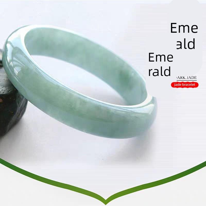 浅绿色翡翠处理手镯冰糯种缅甸玉手镯油青女款玉镯子飘绿