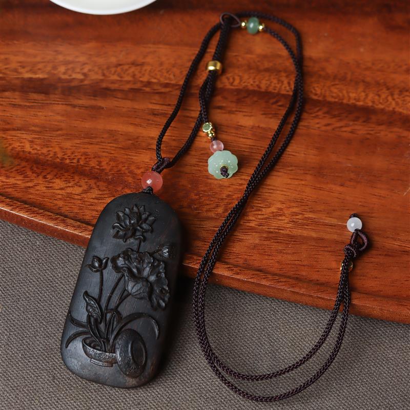 吉祥】《沉香》步步生莲荷花吊坠项链荷花荷叶荷韵清雅送礼佳品挂