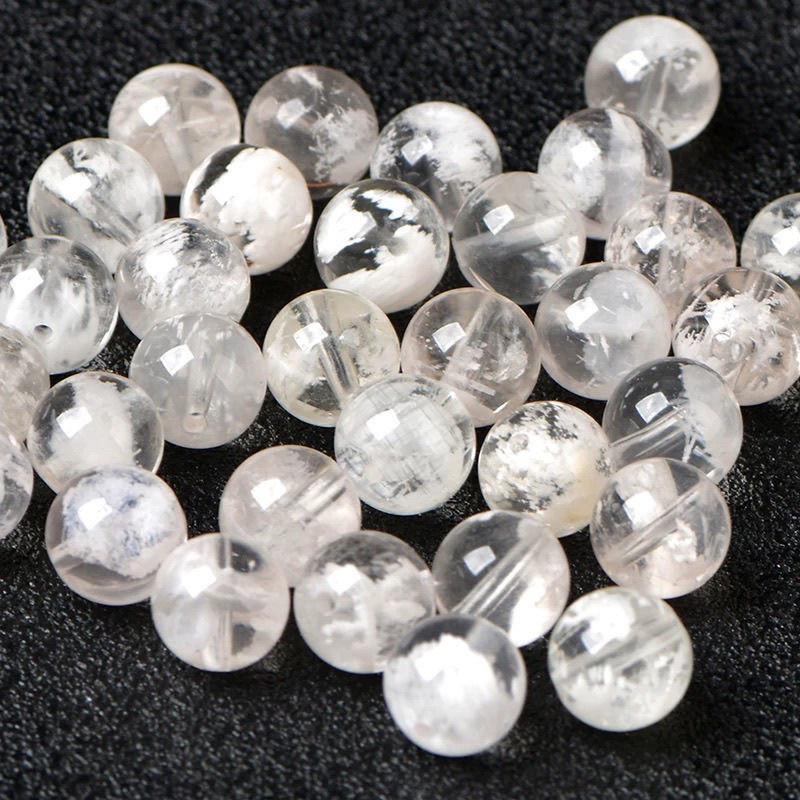 吉祥】雪花幽灵水晶散珠异象白云母水晶原矿单珠粉樱花配饰配珠