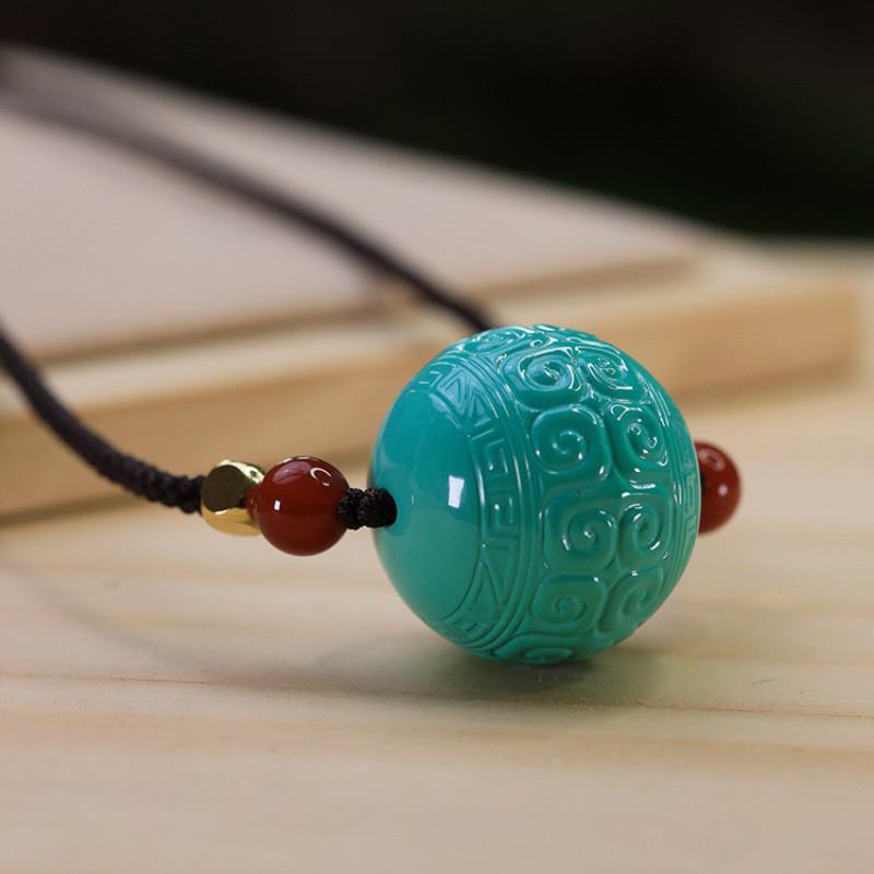 吉祥】湖北原矿高瓷仿绿松石回纹珠圆珠雕刻配珠配饰散珠隔珠锁骨