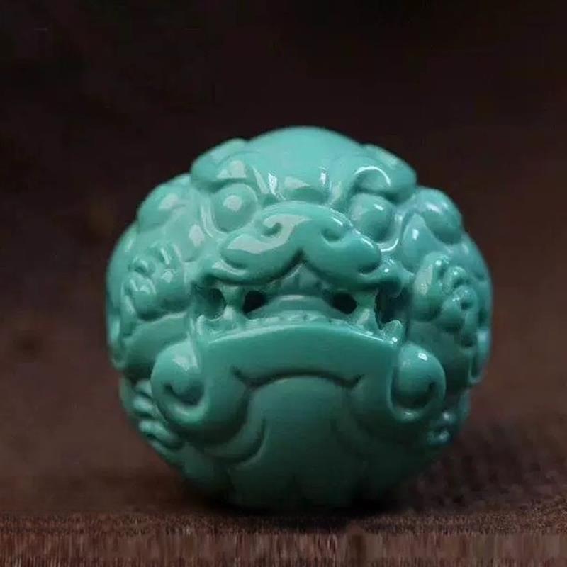 吉祥】精工高瓷绿松石貔貅雕刻珠子原矿手串佛珠配珠星月菩提配饰