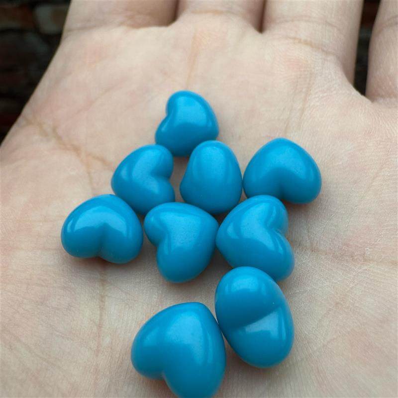 吉祥】湖北十堰原矿高瓷蓝精工绿松石屁桃爱心配饰文玩搭配背云