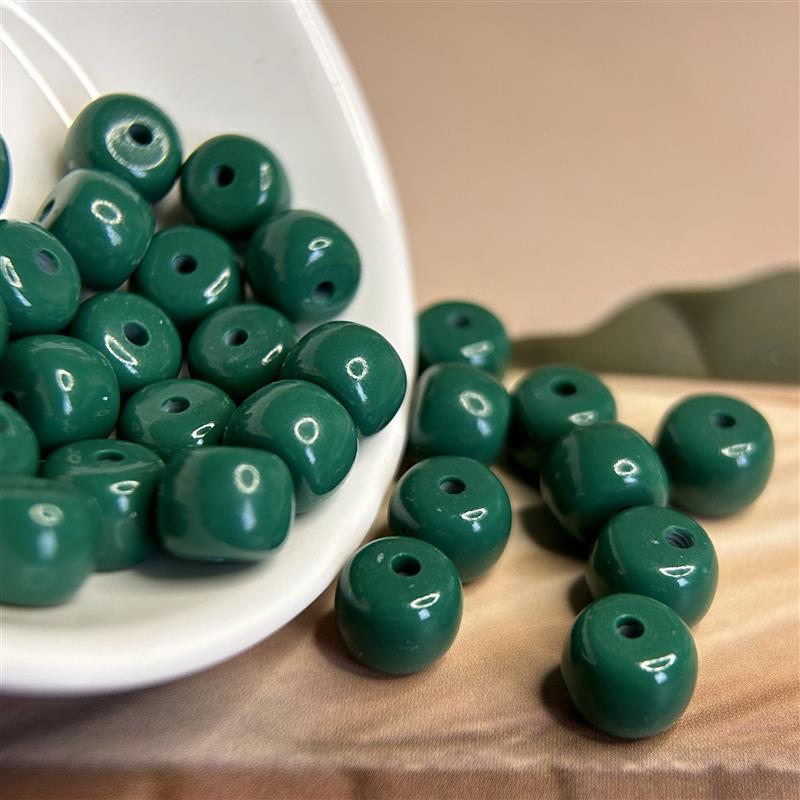 湖北原矿高瓷8老油绿玉化料绿松石老型对珠散珠锁骨顶珠米珠