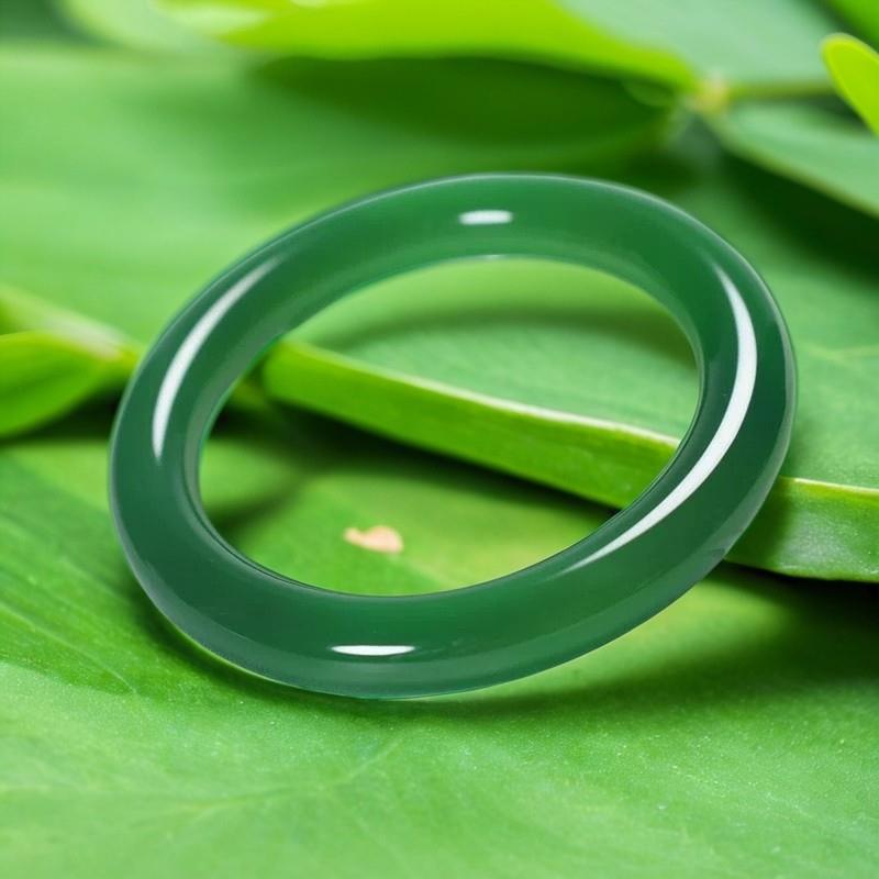 缅甸翡翠色帝王绿冰种翡翠色手镯老坑满绿贵妃镯圆条正圈镯子女款