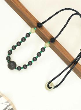 吉祥】手工编织绳子男女款项饰古法合香珠千伶香和田玉项链0.8时