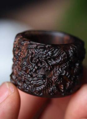 吉祥】2024龙年中式国潮九龙扳指男女款达拉干沉香木雕龙文玩手把