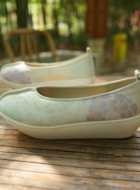 乌衣巷登云履明制汉服鞋女天青葵淡雅古风绣花鞋厚底增高布鞋