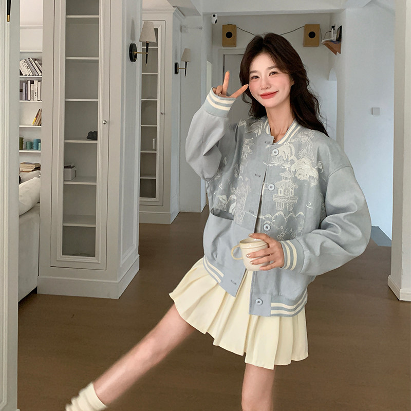 现货新款092-2510-重工提花蓝色棒球服P155控228,女装短外套,浙宝092