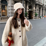 现货092-2550中长款杏色羊羔毛P215控318，女装短外套，浙宝092