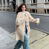 现货092-2550中长款杏色羊羔毛P215控318，女装短外套，浙宝092