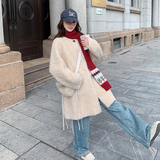 现货092-2550中长款杏色羊羔毛P215控318，女装短外套，浙宝092