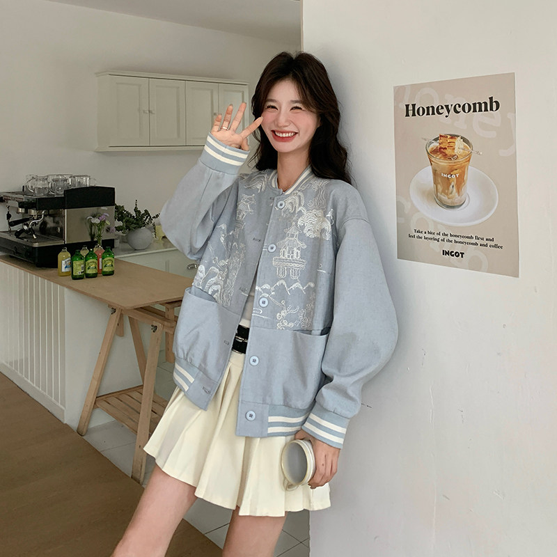 现货新款092-2510-重工提花蓝色棒球服P155控228,女装短外套,浙宝092