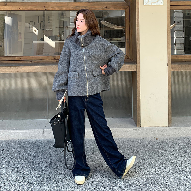 现货092-2532毛线领灰双面呢大衣P285控428,女装毛呢外套,浙宝092