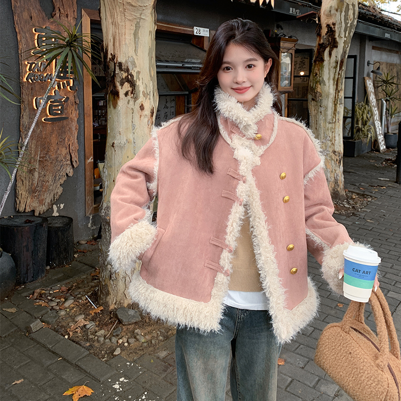 现货冬款092-9255粉色羊羔毛P195K288，女装短外套，浙宝092