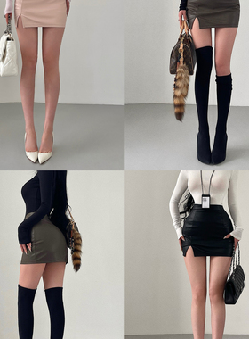 YoungGirlDay御姐纯欲性感高腰丰胯开叉防走光包臀pu皮半身裙短裙