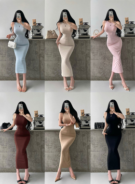 YoungGirlDay卡戴珊御姐性感修身收腰显瘦无袖包臀背心连衣裙长裙