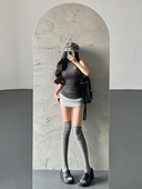 YoungGirlDay纯欲性感低腰修身 带安全裤 防走光纯色包臀半身裙短裙