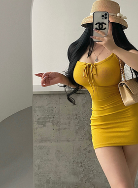 YoungGirlDay纯欲性感修身显瘦蝴蝶结系带收腰包臀吊带连衣裙短裙