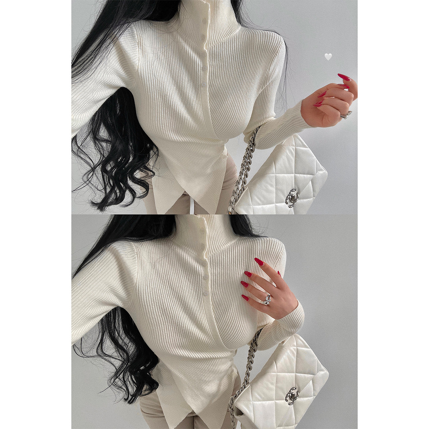 YoungGirlDay韩系小高领单排斜扣收腰显瘦交叉下摆长袖针织衫上衣,女装/女士精品,毛针织衫,淘宝优惠券,粉丝福利购,淘宝优惠卷