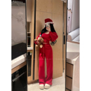 针织套装 YoungGirlDay新年圣诞纯欲背心长袖 披肩高腰抽绳休闲长裤