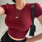 YoungGirlDay欧美风基础款 性感圆领紧身显瘦弹力纯色短袖 T恤上衣