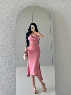 挂脖连衣裙 YoungGirlDay纯欲风性感荡领紧身显瘦包臀鱼尾裙中长款