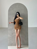 YoungGirlDay肯豆同款 闪亮银丝细肩带褶皱抹胸吊带连衣裙包臀短裙