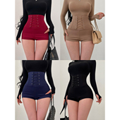 YoungGirlDay韩漫性感高腰鱼骨线交叉绑带收腹束腰显瘦丰胯裤 短裤