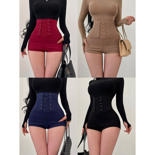 YoungGirlDay韩漫性感高腰鱼骨线交叉绑带收腹束腰显瘦丰胯裤 短裤