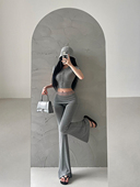 套装 烫钻蕾丝高腰喇叭休闲长裤 开衫 YoungGirlDay纯欲风单排扣短袖