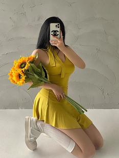 YoungGirlDay纯欲性感系脖飘带紧身显瘦吊带连衣裙不规则包臀短裙