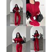 YoungGirlDay 套装 纯欲风含胸垫长袖 T恤上衣抽绳阔腿休闲拖地长裤