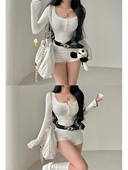 YoungGirlDay T恤上衣 弹力打底衫 纯欲甜妹圆领单排扣修身 显瘦长袖