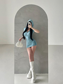 YoungGirlDay纯欲辣妹性感连帽单排扣修身 褶皱短袖 包臀连衣裙短裙