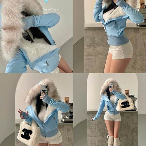 毛领连帽毛绒内胆卫衣棉服外套