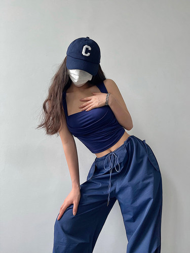 欧美性感紧身方领低胸无袖背心