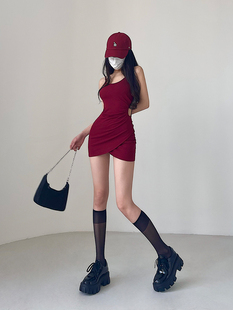 显瘦褶皱镂空露腰吊带连衣裙包臀短裙 YoungGirlDay辣妹风性感修身