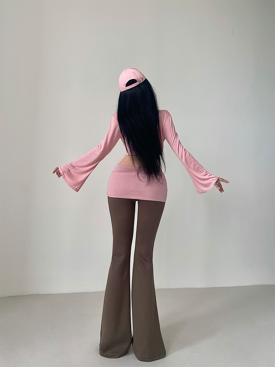 时髦撞色高腰休闲裤拖地长裤