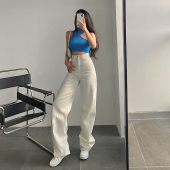 拖地长裤 欧美高腰毛边做旧百搭阔腿牛仔裤 2023新款 YoungGirlDay