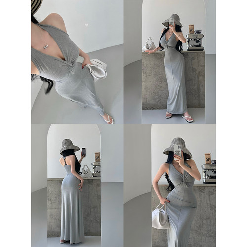 纯欲性感露背工字背心连衣裙长裙