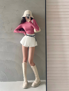 YoungGirlDay纯欲性感高腰显瘦防走光安全裤 百褶裙半身短裙含腰带