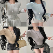 圆领紧身显瘦纯色百搭打底长袖 YoungGirlDay 卡戴珊基础款 T恤上衣