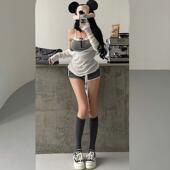 套装 高腰抽绳短裤 罩衫 YoungGirlDay纯欲假两件带胸垫吊带背心长袖